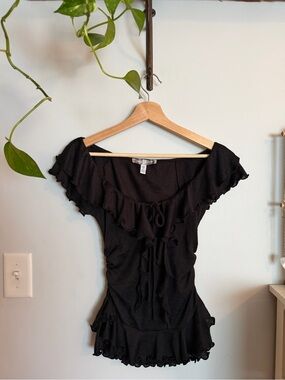UO Bella Tie-Front Flutter Sleeve Ruffle Top